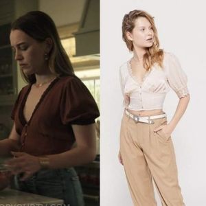 Urban Outfitters Isabella Lace Trim Satin Blouse